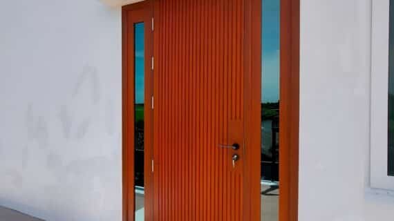 Pintu Utama Minimalis Kayu Jati Gendong Single 2 Jendela